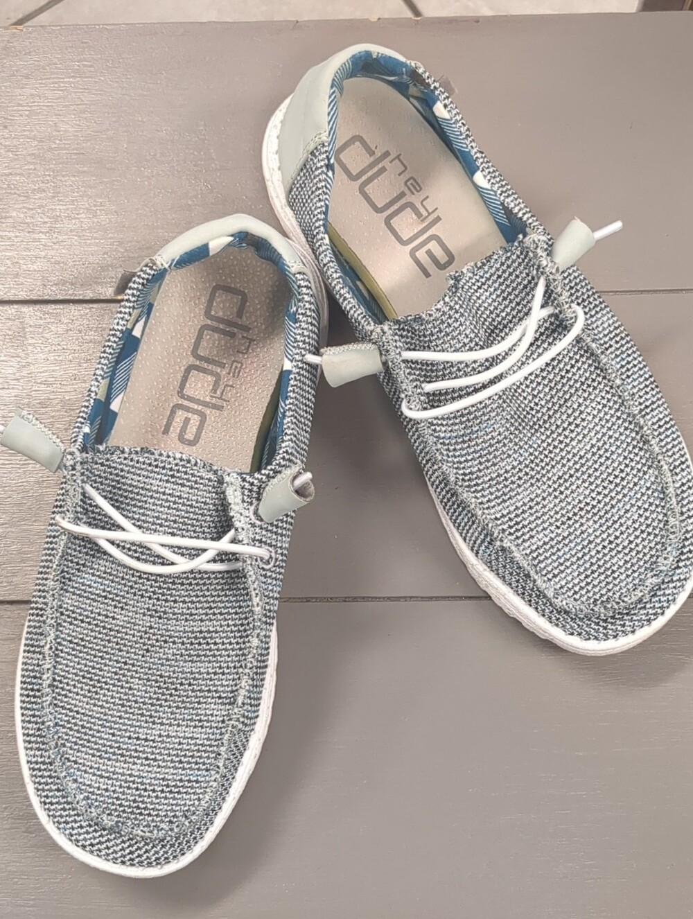 Hey Dude Knit Slip-On Shoes in Light Blue and White